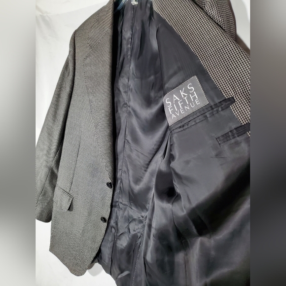 CANALI SAKS FIFTH AVENUE GRAY HOUNDSTOOTH SUIT BLAZER SIZE 50 R EUROPE 40 R USA - Picture 3 of 9